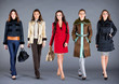 Five girls. Autumn winter collection lady's clothes Five girls. Autumn winter collection lady's clothes