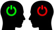 Illustration: two power button heads interacting two power button heads interacting