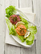 salmon and tuna tartare with green salad salmon and tuna tartare with green salad