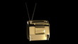 Gold vintage retro TV turning. Loop with alpha channel.