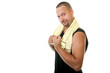 Funny fitness man showing his muscles