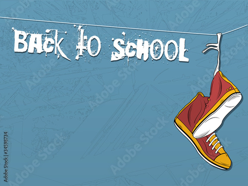 Vektor: Shoes hanging on wire background. Back to school Shoes hanging on wire background. Back to school