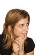 Foto: close up of young woman over white background close up of young woman over white background