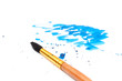 brush with blue paint stroke and stick