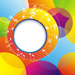 Vector: Music background with notes and color circles. Music background with notes and color circles.