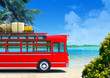 red bus adventure on beach red bus adventure on beach