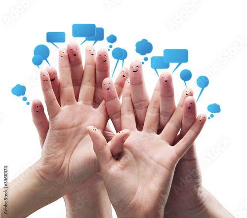 Photo: Happy group of finger smileys with speech bubbles Happy group of finger smileys with speech bubbles