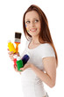 Young woman with paints and paintbrush. Young woman with paints and paintbrush.