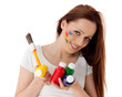 Young woman with paints and paintbrush. Young woman with paints and paintbrush.