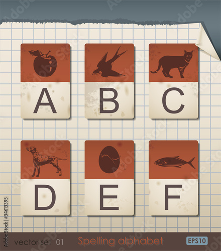 Vector: Vintage Spelling Alphabet. Vector Illustration. Vintage Spelling Alphabet. Vector Illustration.