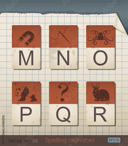 Vector: Vintage Spelling Alphabet. Vector Illustration. Vintage Spelling Alphabet. Vector Illustration.