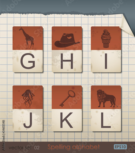 Vector: Vintage Spelling Alphabet. Vector Illustration. Vintage Spelling Alphabet. Vector Illustration.