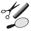 Hairdressing accessories: scissors, comb, hand mirror