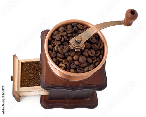 Photo: coffee mill with open box top view coffee mill with open box top view