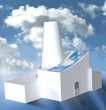 Illustration: Factory with solar panels in cloudy weather Factory with solar panels in cloudy weather