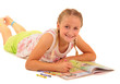 Beautiful young girl coloring in book