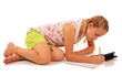 Pretty girl doing homework, white background