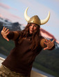young attractive woman with nordic helmet posing