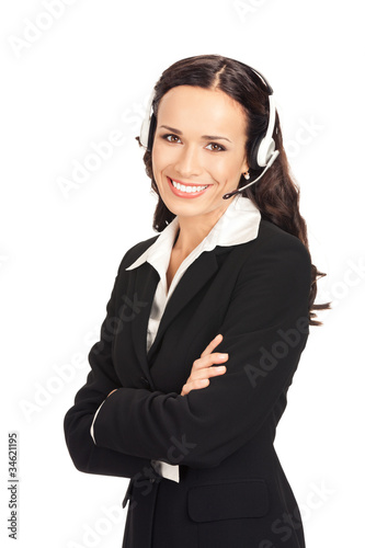 Photo: Support phone operator in headset, on white Support phone operator in headset, on white