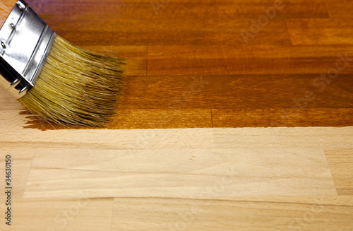 Photo: Wood texture and paintbrush / housework background Wood texture and paintbrush / housework background