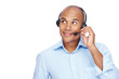 Customer service operator looking at copyspace