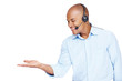 Male customer service representative promoting your product