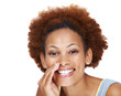 Photo: Charming young woman gesturing a verbal call Charming young woman gesturing a verbal call