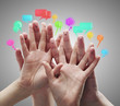 Happy group of finger smileys with speech bubbles