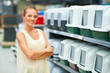 Smiling woman at pet shop