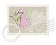 vector blank post stamp with magnolia . Vintage style vector blank post stamp with magnolia . Vintage style