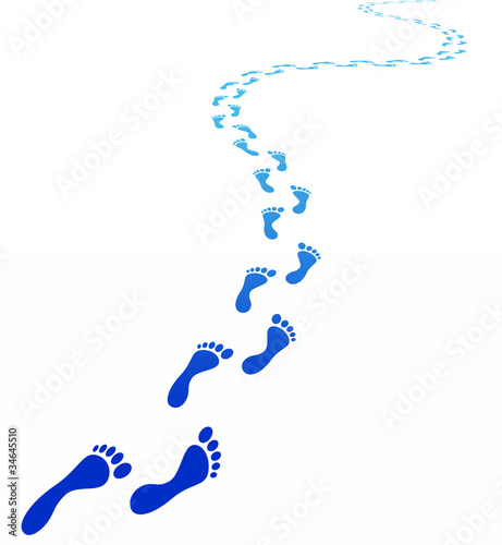 Illustration: Blaue Fussabdrücke auf weissem Hintergrund Blaue Fussabdrücke auf weissem Hintergrund