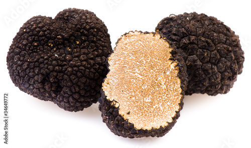 Photo: Black truffles on a white background Black truffles on a white background