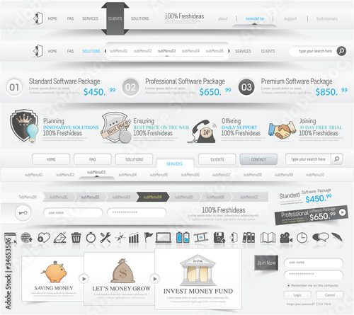 Vector: Web Design navigation elements pack with icons set Web Design navigation elements pack with icons set