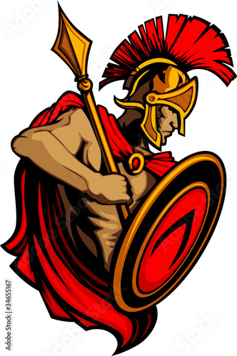 Vector: Spartan Trojan Mascot with Spear and Shield Spartan Trojan Mascot with Spear and Shield