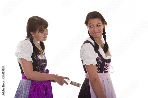 Foto: Frau mit Geldspritze, Frau mit Geldspritze,