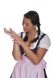 Frau in Tracht, mit Gerbil auf der Hand