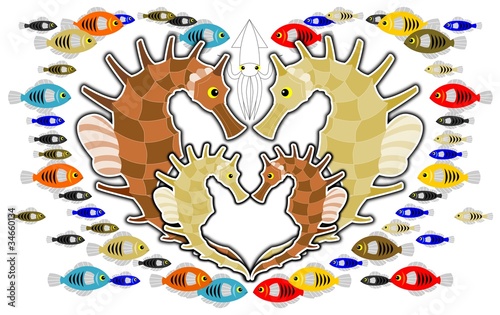 Illustration: 2012年辰年年賀状用イラスト素材(タツノオトシゴ家族白地) 2012年辰年年賀状用イラスト素材(タツノオトシゴ家族白地)