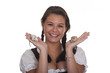 Frau in Tracht, mit Gerbil auf der Hand