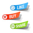 Buy, like and share labels Buy, like and share labels