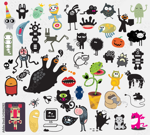 Vector: Big set of different cute monsters. Big set of different cute monsters.