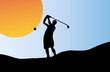 Illustration of silhouette of a golfer at sunset