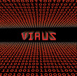 Closeup of binary code infected by computer virus.