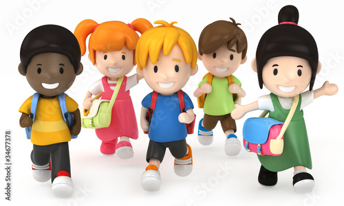 Illustration: 3D render of School Kids Running 3D render of School Kids Running
