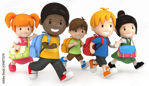 Illustration: 3D render of School Kids Running 3D render of School Kids Running