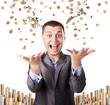 happy rich businessman enjoying success throws up many coins iso happy rich businessman enjoying success throws up many coins iso