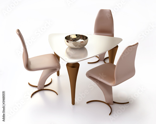 Illustration: 3D Modern Table and Chairs in Plastic 3D Modern Table and Chairs in Plastic