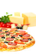italian pizza isolated on white focus on foreground