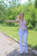 Photo: The girl votes at a road roadside The girl votes at a road roadside