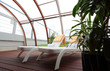 Sonnenliegen im Wintergarten mit Pflanze