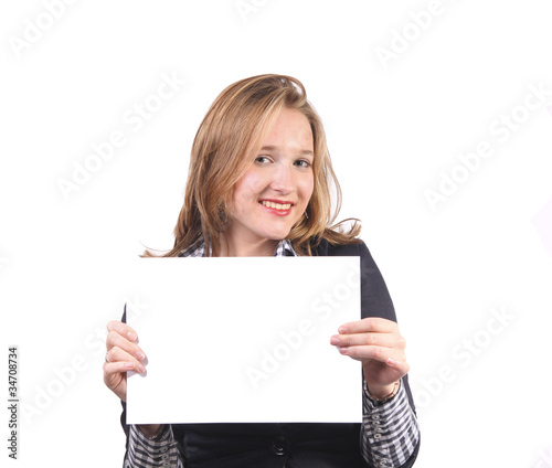 Photo: Pretty girl with blank card Pretty girl with blank card